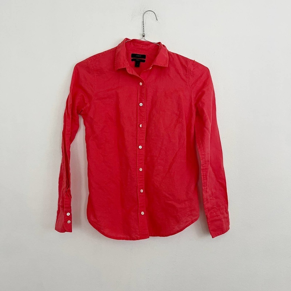 J. Crew Perfect Button Up Shirt Women's Size 2 Coral Linen Cotton Blend